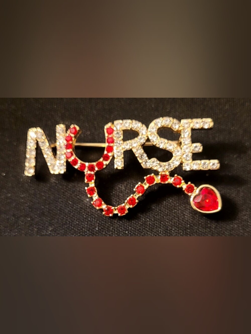 Monet Nurse Brooch - Clear & Red Rhinestones